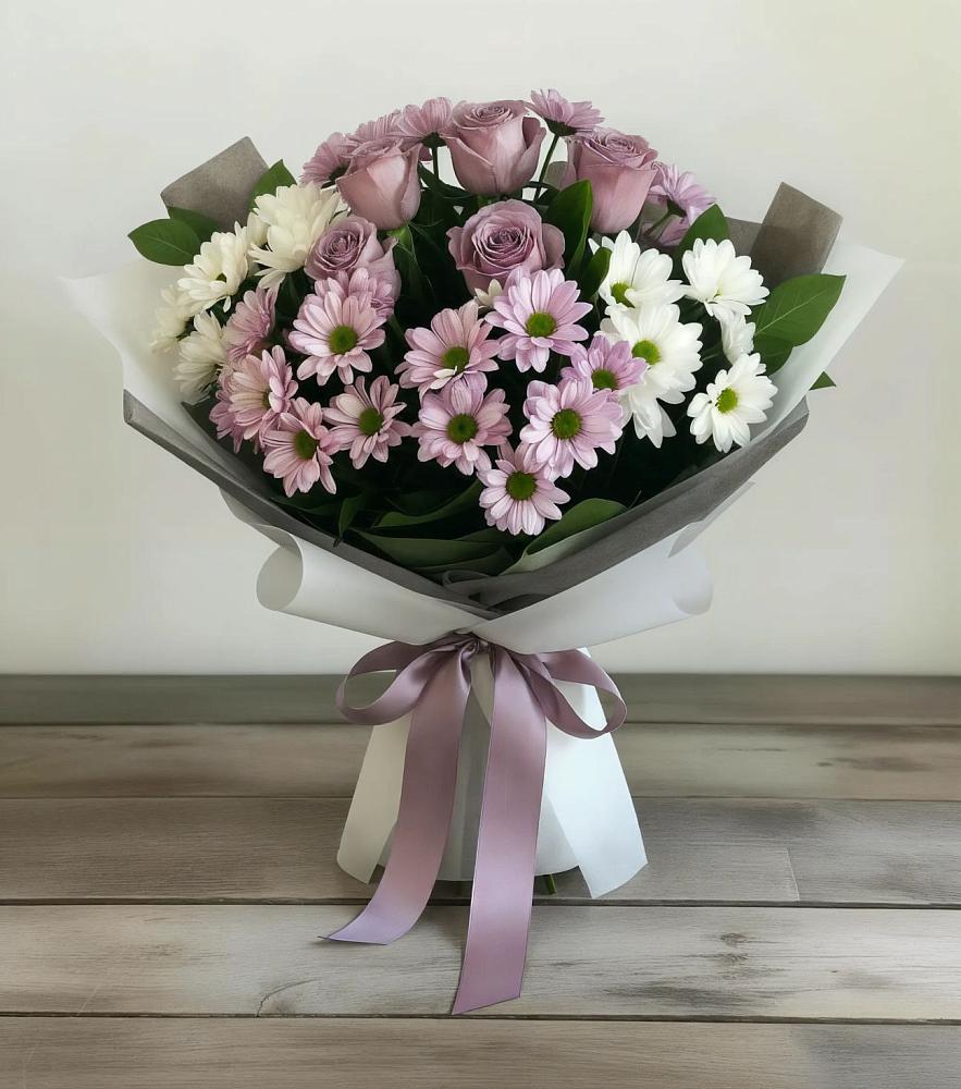 Букет цветов из: Хризантемы и Розы в Кротовка