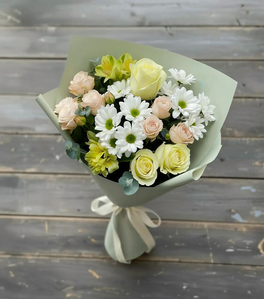 Букет цветов из: Альстромерии, Розы и Хризантемы в Кротовка