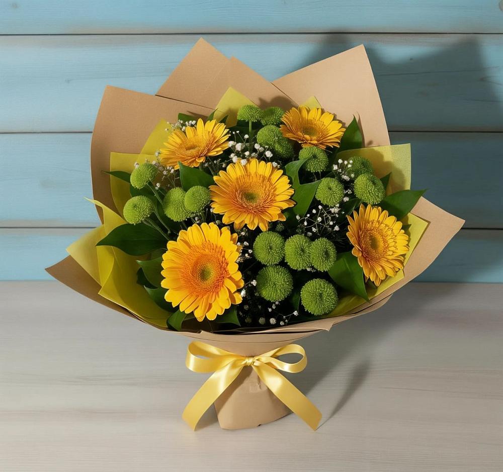 Букет цветов из: Герберы и Хризантемы в Кротовка