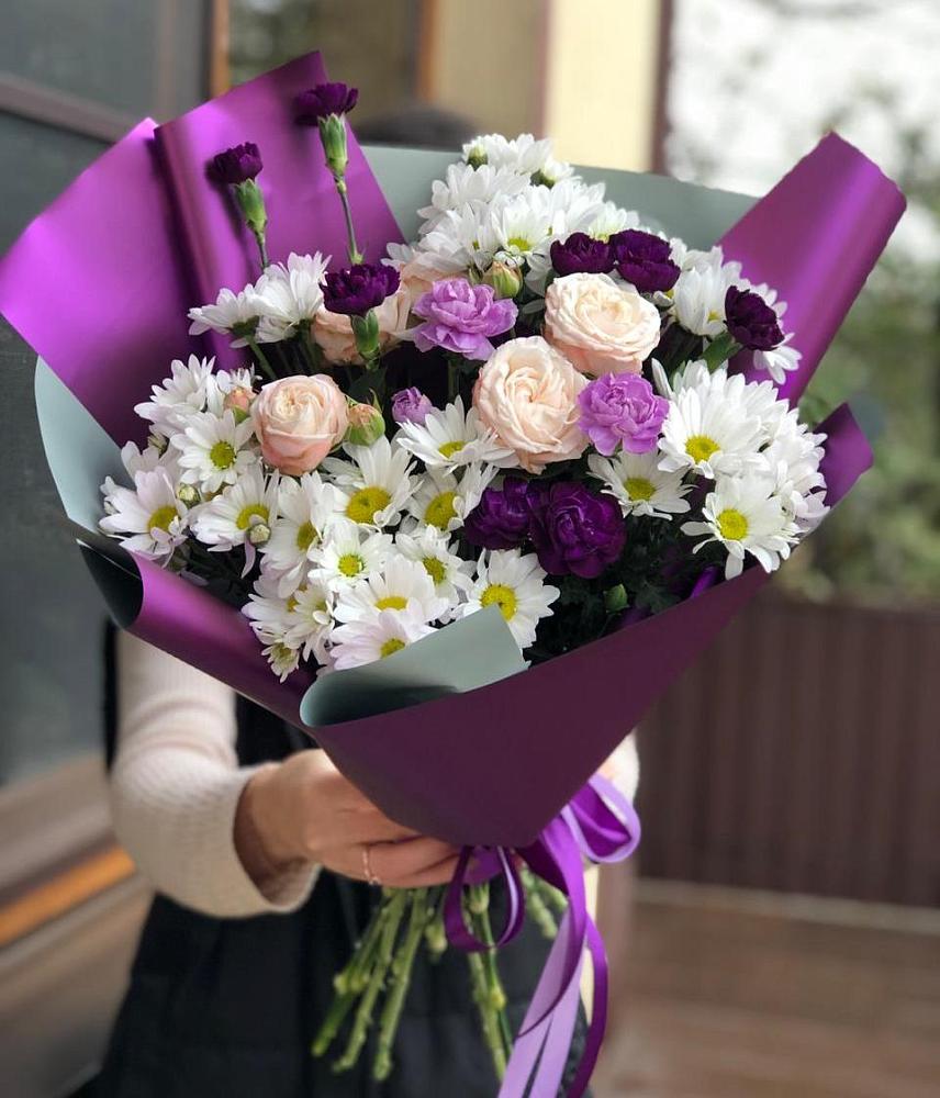 Букет цветов из: Хризантемы, Гвоздики и Розы в Кротовка