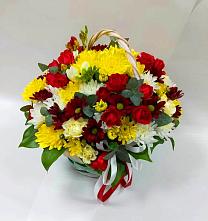 Цветочная композиция из Хризантемы и Розы в корзине в Кротовка